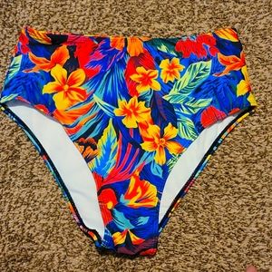 Xl bathing suit bikini bottom floral hawaiian high rise